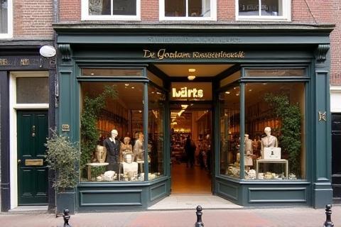 Exterior view of De Gouden Kaasplank shop on Elandsgracht street, Amsterdam
