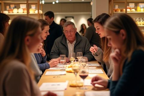 People enjoying a cheese tasting event at the shop