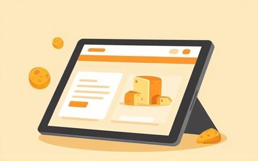 Graphic representing an online cheese shop interface on a tablet